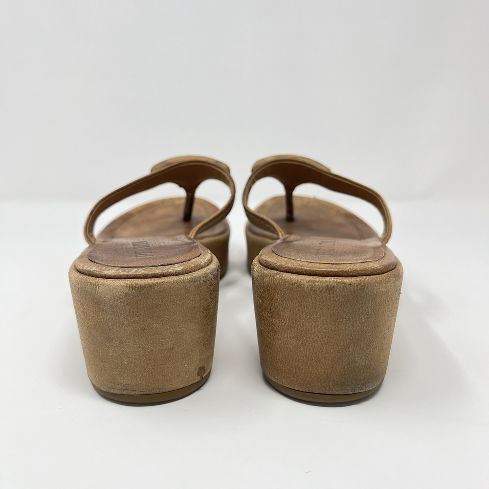 Vintage Prada 90s Y2K Brown Tan Triangle Logo Platform Wedge Thong Sandals 37 7 - Picture 8 of 10